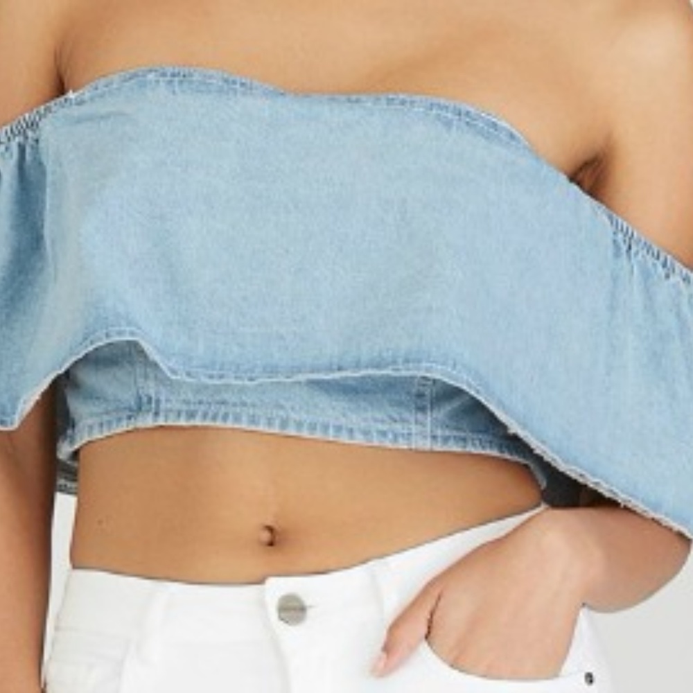 Denim Ruffle Off The Shoulder Top